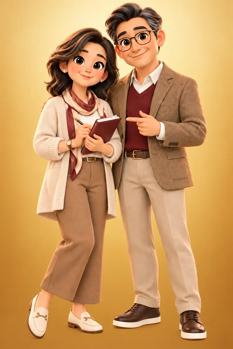一起規劃退休的夫婦3D角色